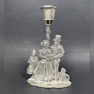 Vintage Heavy Pewter Christmas Carolers Figurine 8" | Victorian Family Singing a